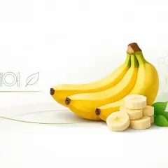 Pyszny banan po treningu, idealny do regeneracji. Na tle grafiki symbolizujące zdrowie i naukę.
